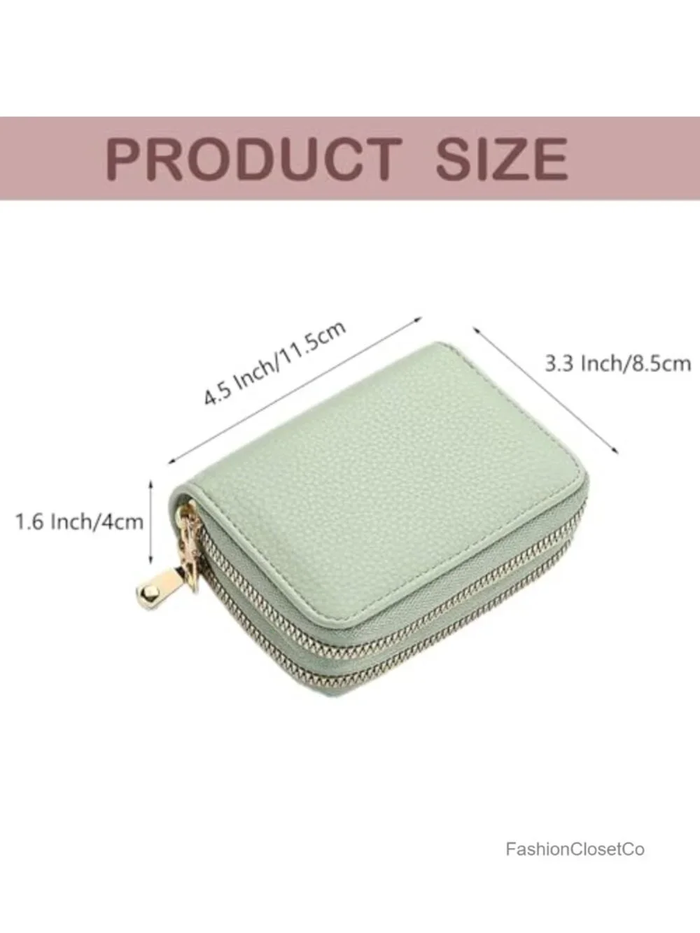 Leather Credit Card Holder Wallet with Zipper Closure and 12 Card Slots